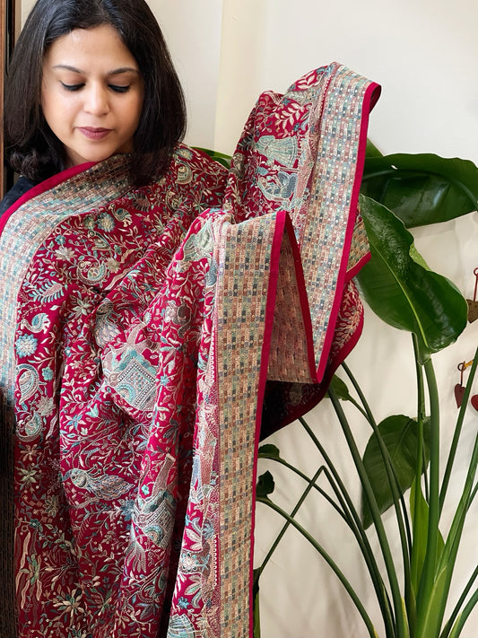 Pink Georgette Dupatta with Shikargah Embroidery