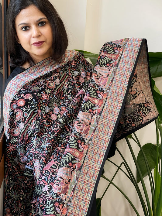 Black Georgette Dupatta with Shikargah Embroidery