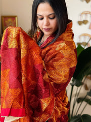 Burnt Orange & Maroon Handmade Jaal Phulkari Dupatta in Pure Chinon