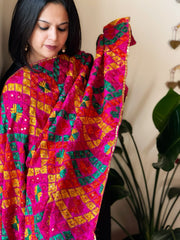 Handmade Bagh Phulkari Dupatta in Crepe