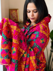 Handmade Bagh Phulkari Dupatta in Crepe