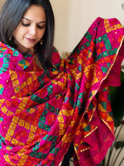 Handmade Bagh Phulkari Dupatta in Crepe