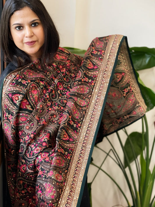 Green Georgette Dupatta with Thread & Sequin Embroidery