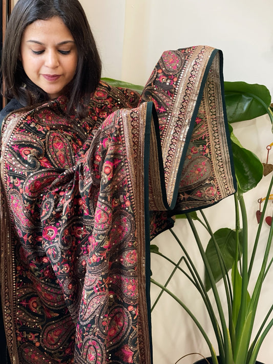 Green Georgette Dupatta with Thread & Sequin Embroidery