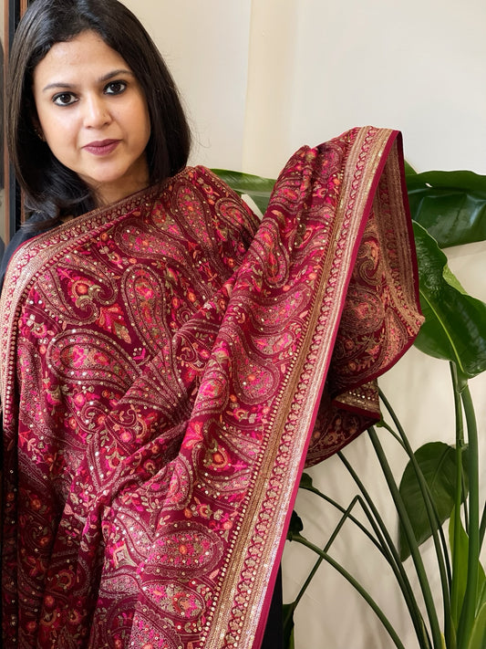 Maroon Georgette Dupatta with Thread & Sequin Embroidery
