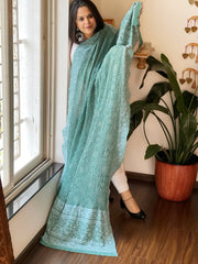 Teal Rai Bandhej Dupatta with Lucknowi Handwork in Pure Georgette