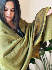 Leaf Green Pashmina Stole with Zari