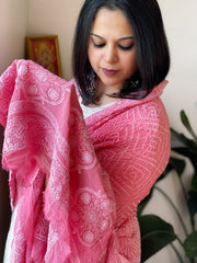 Pink Rai Bandhej Dupatta with Lucknowi Handwork in Pure Georgette
