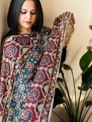 Printed Ajrakh Chinon Dupatta with Thread & Sequin Embroidery