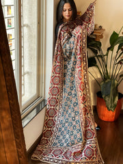 Printed Ajrakh Chinon Dupatta with Thread & Sequin Embroidery