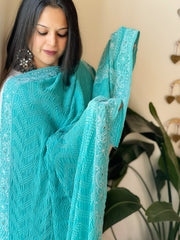 Blue Rai Bandhej Dupatta with Lucknowi Handwork in Pure Georgette