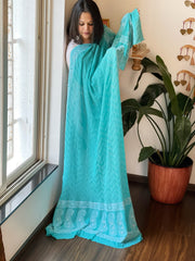 Blue Rai Bandhej Dupatta with Lucknowi Handwork in Pure Georgette