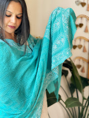 Blue Rai Bandhej Dupatta with Lucknowi Handwork in Pure Georgette