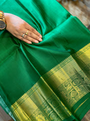 Handpainted Ramayana Theme Kalamkari Saree with Kanchipuram Pattu Border & Pallu in Pure Tussar Silk