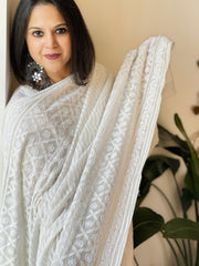 Off-White Lucknowi Handwork Dupatta in Pure Georgette