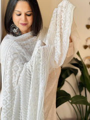 Off-White Lucknowi Handwork Dupatta in Pure Georgette