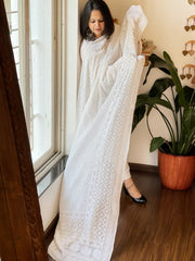 Off-White Lucknowi Handwork Dupatta in Pure Georgette