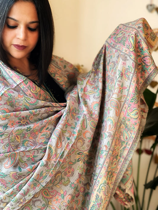 Beige Woven Kaani Jaal  Pashmina Shawl