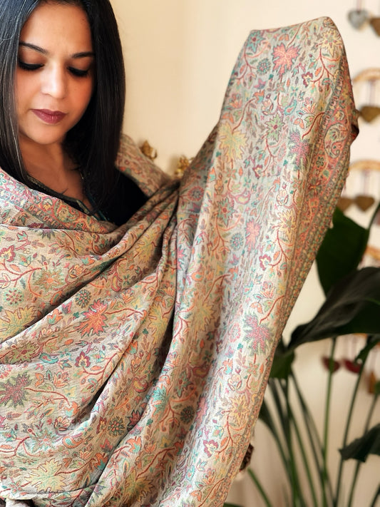 Beige Woven Kaani Jaal  Pashmina Shawl