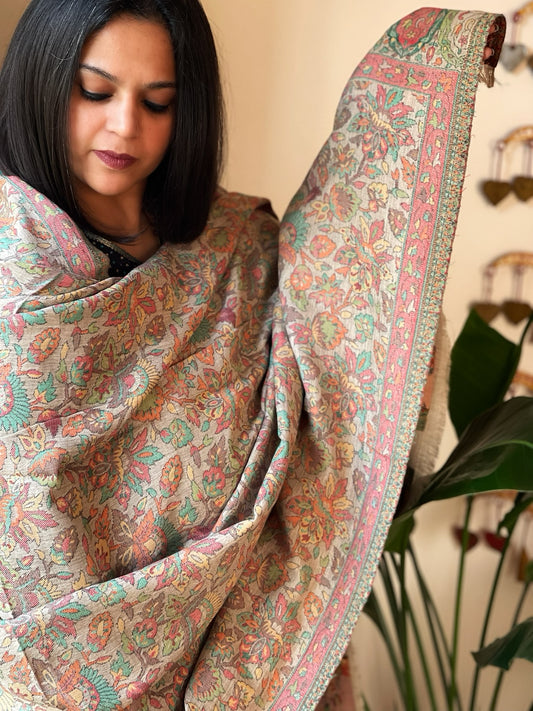 Beige Woven Kaani Jaal  Pashmina Shawl