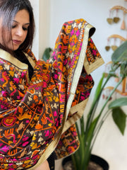 Cola Brown Designer Phulkari Dupatta in Khaddar Cotton