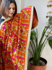 Mustard Designer Phulkari Dupatta in Khaddar Cotton
