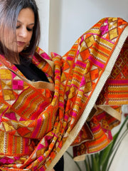 Mustard Designer Phulkari Dupatta in Khaddar Cotton