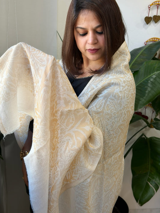 Ivory Pashmina Stole with Zari