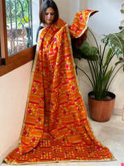 Haldi Yellow Designer Phulkari Dupatta in Khaddar Cotton