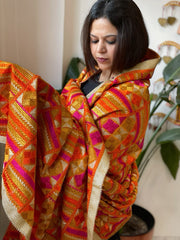 Haldi Yellow Designer Phulkari Dupatta in Khaddar Cotton