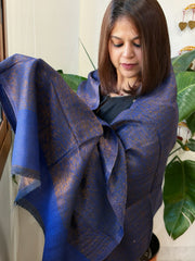 Royal Blue Pashmina Stole with Zari