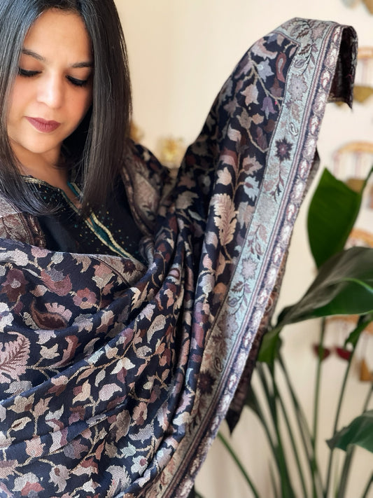 Black Woven Kaani Jaal Pashmina Stole