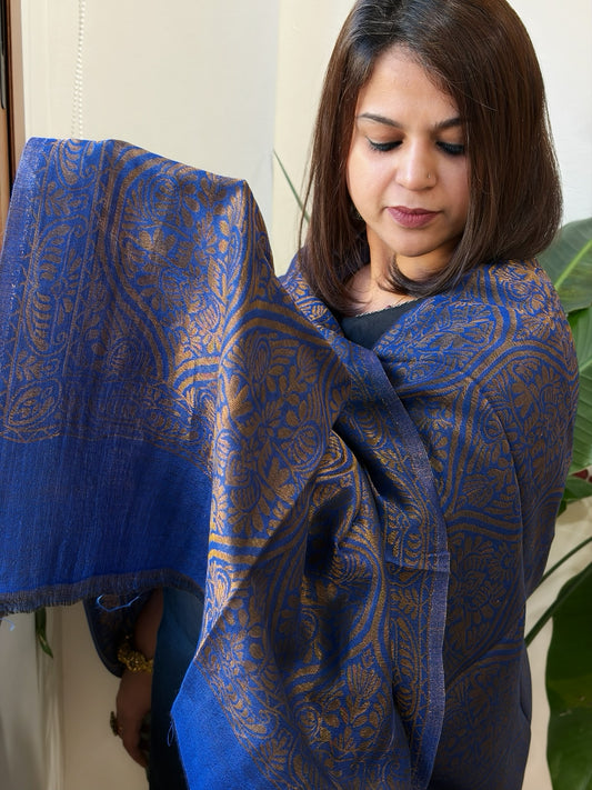 Blue Pashmina Shawl with Zari