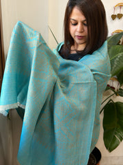 Turquoise Pashmina Shawl with Zari