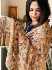 Lite Brown Woven Kaani Jaal Pashmina Stole