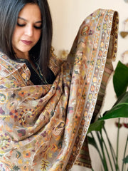 Lite Brown Woven Kaani Jaal Pashmina Stole