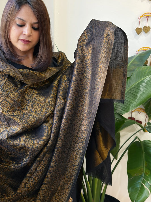 Black Pashmina Shawl with Zari