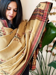 Beige Handwoven Woollen Shawl with Mirror Handwork