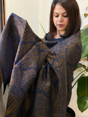 Navy Pashmina Shawl with Zari