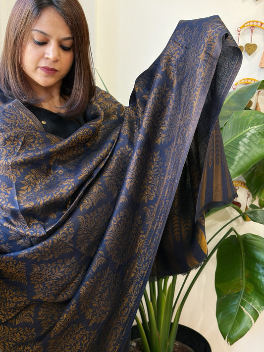 Navy Pashmina Shawl with Zari