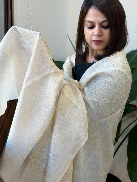 Ivory Pashmina Shawl with Zari