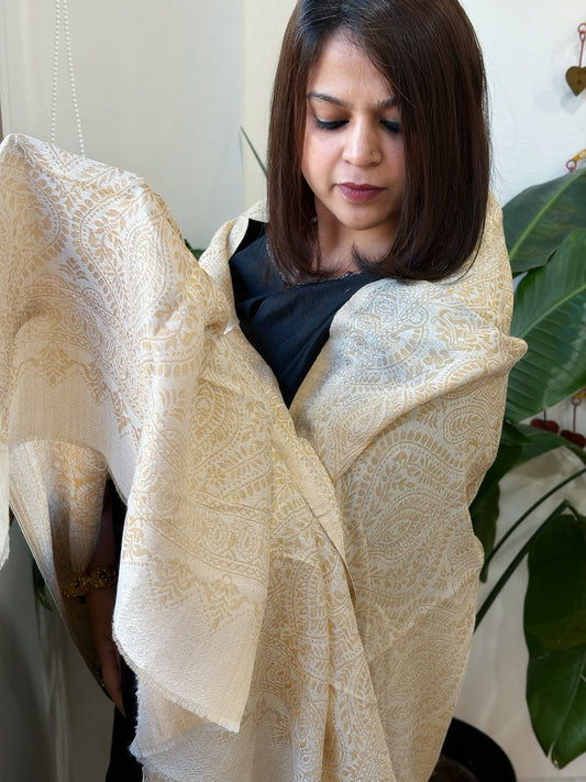 Cream Pashmina Shawl with Zari