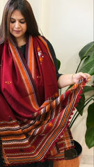 Maroon Handwoven Woollen Shawl with Mirror Handwork