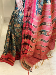 Beige Handpainted Kalamkari Saree in Pure Tussar Silk