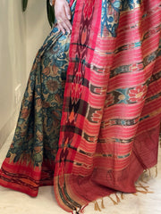 Beige Handpainted Kalamkari Saree in Pure Tussar Silk
