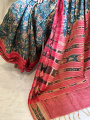 Beige Handpainted Kalamkari Saree in Pure Tussar Silk