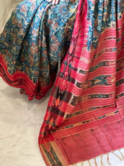 Beige Handpainted Kalamkari Saree in Pure Tussar Silk