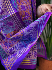 Purple Handmade Reverse Nakshi Kantha Stole in Pure Silk