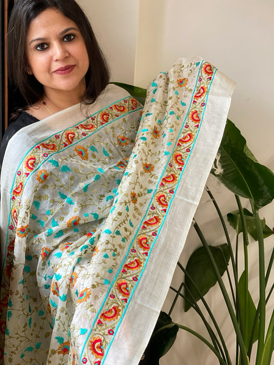 Tussar Silk dupatta with Thread Jaal Embroidery