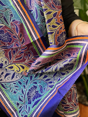 Blue Handmade Reverse Nakshi Kantha Stole in Pure Silk